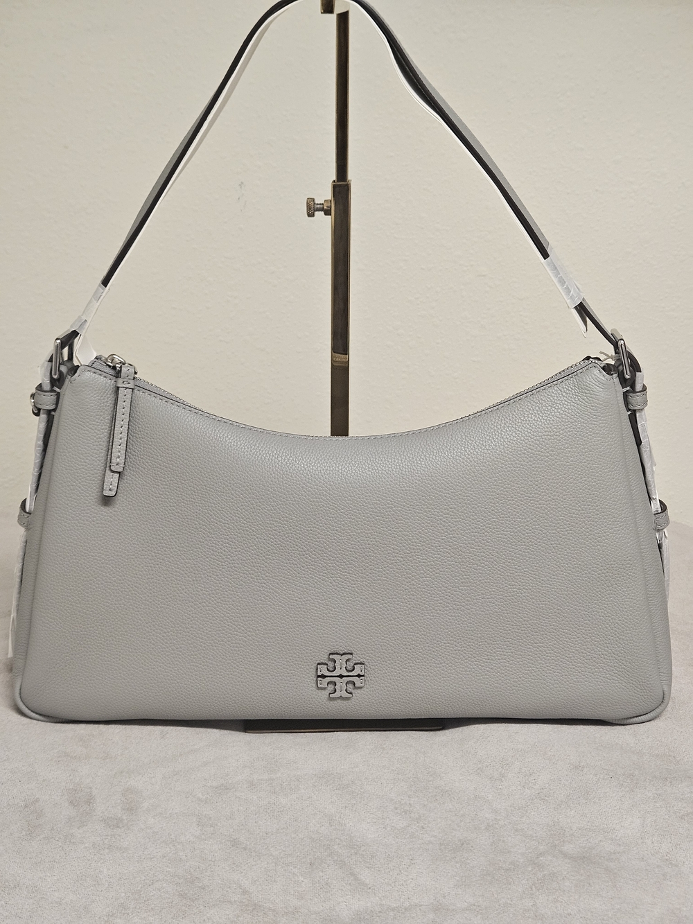 Tory Burch Light Grey Pebbled Leather Shoulder Bag